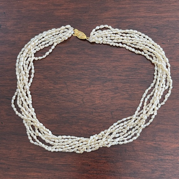 8 strand freshwater cultured seed pearl gold plated solid silver clasp necklace - Picture 3 of 5